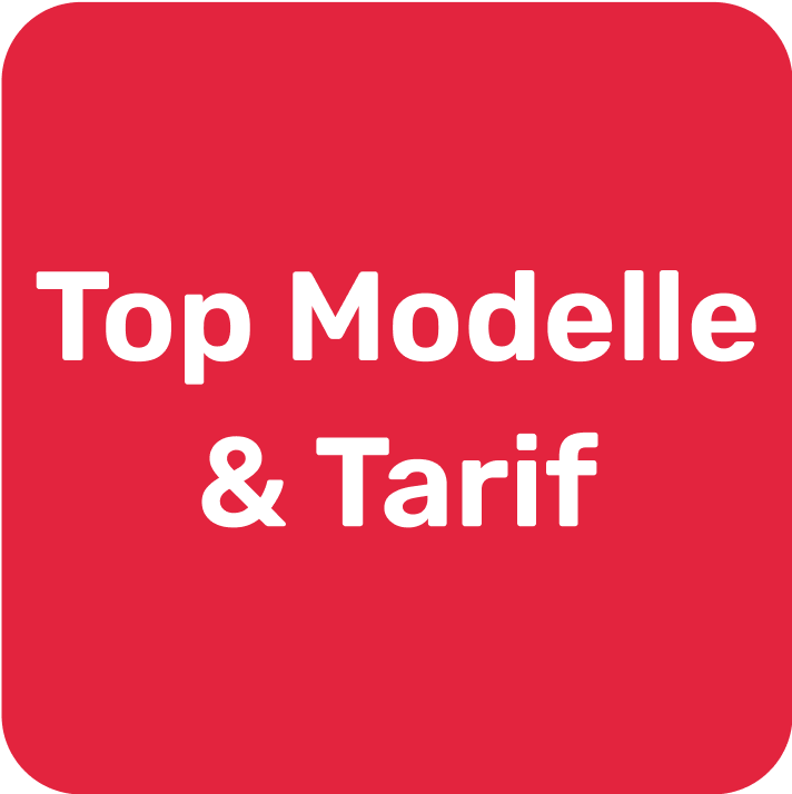 Rotes Viereck mit weißer Aufschrift Top Modelle und Tarif