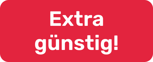 Rotes Viereck mit weißer Aufschrift Extra günstig